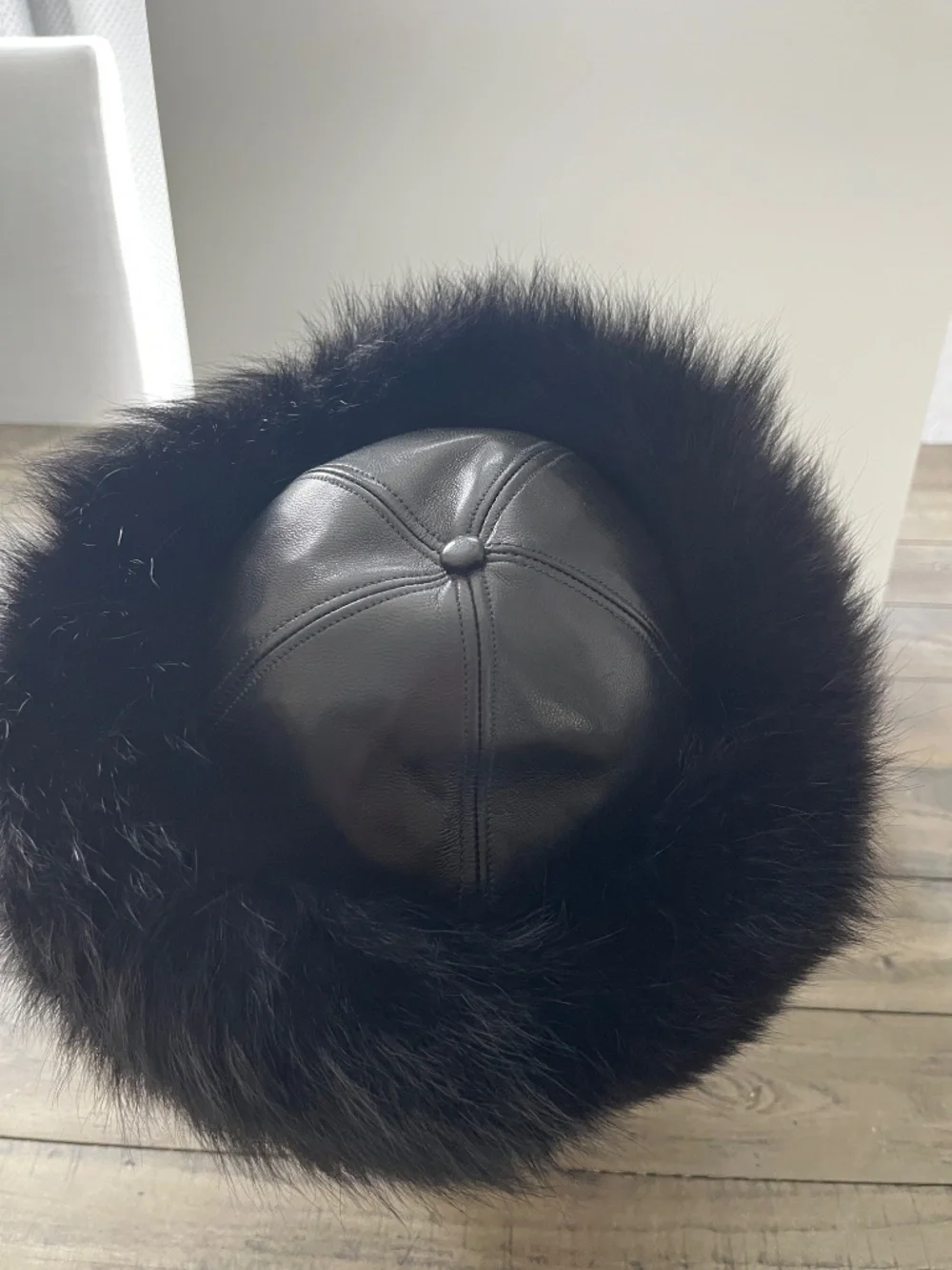 Vintage Black Fur Russian Cossack Hat Genuine Fur Leather Crown Winter Hat